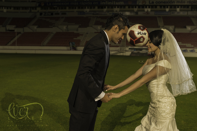 Mexican destination wedding photographer creative photos soccer engagement photos mexico