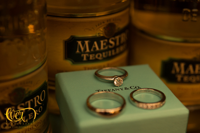 Tiffany & co engagement ring and wedding bands Casa cuervo, destination hacienda weddings in Tequila, Jalisco, Mexico, Ever Lopez photography destination wedding photographer